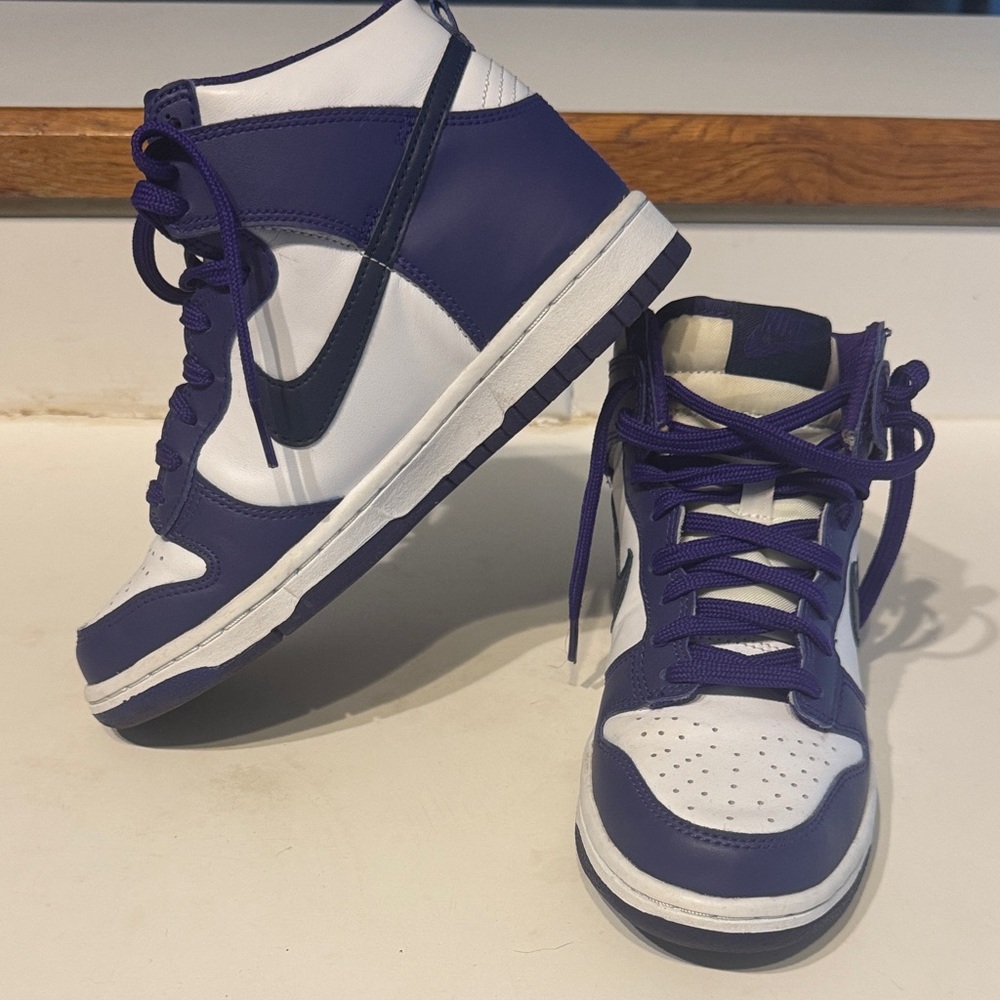 Purple and White High-Top Sneakers